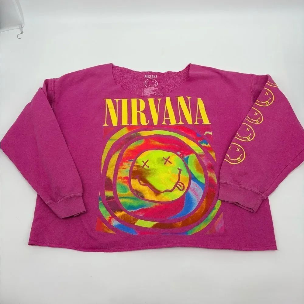 Nirvana | distressed oversized Pink Graphic Sweatshirt